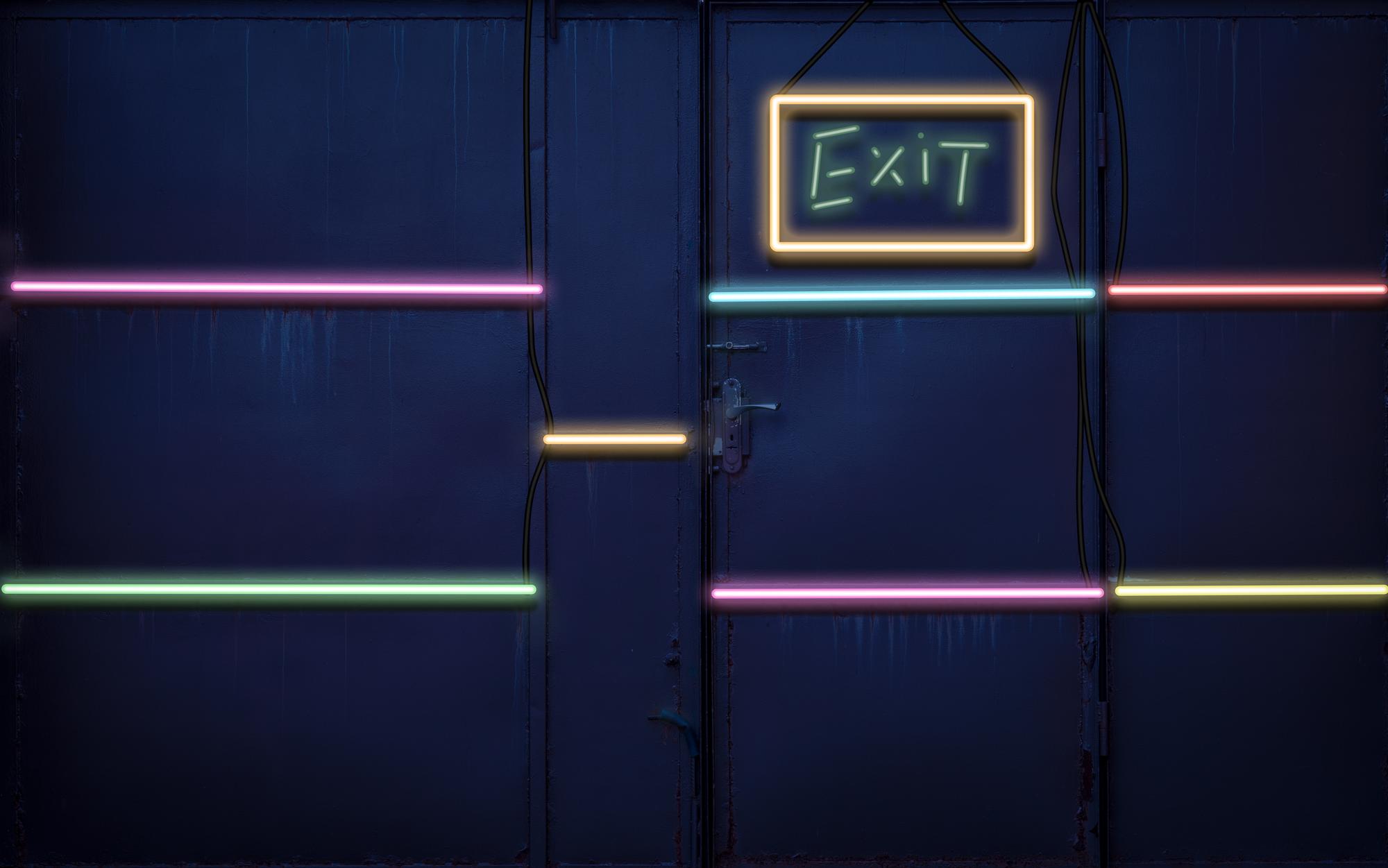 Studio entrance with neon sign